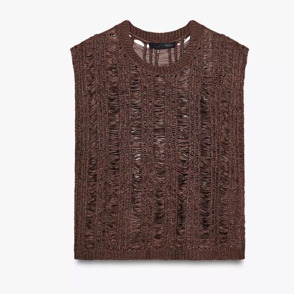 Zara ribbon Knit top, brown - Picture 13 of 15